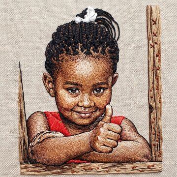 Embroidery Design of black sweet and cute girl