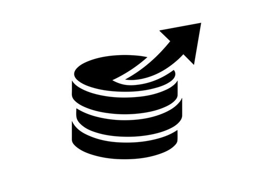 Black icon of growing stack of coins with arrow Vector, illustration