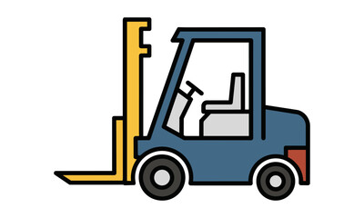 Naklejka premium Stylized forklift icon with bold monoline outline and solid colors on a white background, industrial warehouse logistics concept