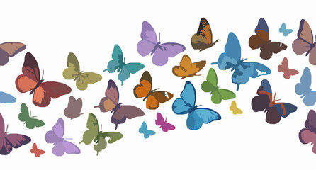 Fototapeta premium Elegant Multicolor Butterfly Seamless Border Vector with Spring Summer Flying Insects on White Background