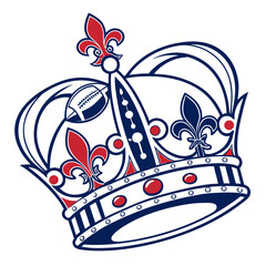 Graphic Illustration of a Royal Crown with Football and Fleur de Lis Emblem © Stock