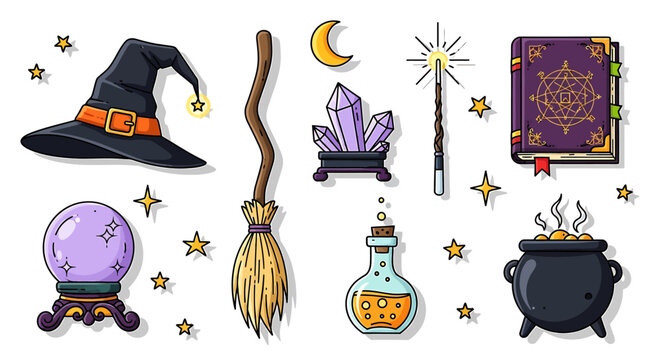 A magical Halloween scene with witchcraft elements on display.