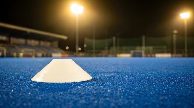 White Cone on Blue Turf at Night Stadium Field