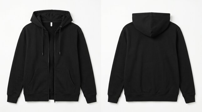 black zip up hoodie mockup front and back view