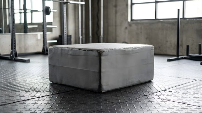 Industrial Concrete Plyometric Box on Metal Gym Floor