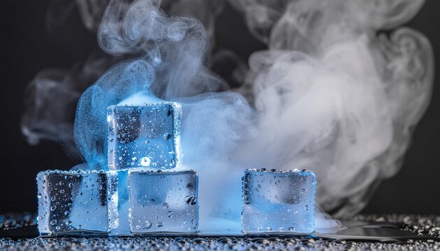 States of Matter Sequence from Solid to Gas, Ice Cubes Melting and Subliming