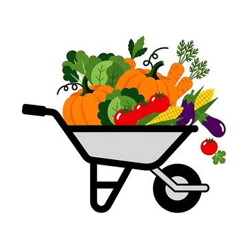 Colorful cartoon basket of fresh vegetables.