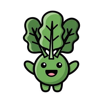 Cute green cartoon monster with plant head.
