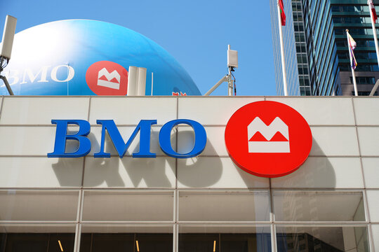 Toronto, Canada - June 23, 2026: BMO Bank of Montreal branch exterior with logo and signage
