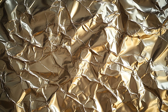 Closeup of Crumpled Gold Foil Texture Background.