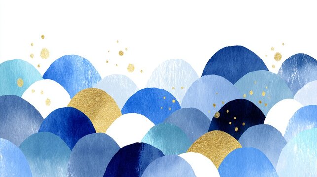 Elegant japanese seigaiha wave pattern background with gold spar