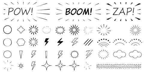 Black And White Comic Book Sound Effect And Burst Vector Illustrations © Kabita