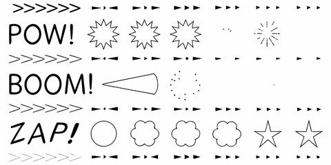 Comic book style explosion and action word art black and white vector illustration © Kabita