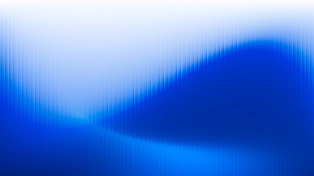 Cobalt blue ribbed glass texture with S-wave light refraction. Abstract fluted glass panel with parallel vertical ridges for corporate social media poster print.