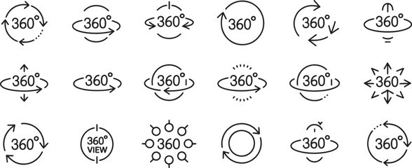 Obraz premium Rotation 360 Degree Arrow Icons Set with Curved Outlines for Motion Direction and Navigation Infographic Design