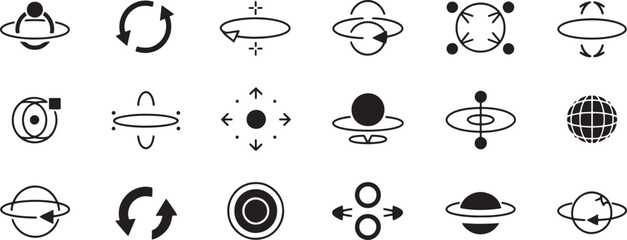 Space Satellite Orbit Icon Set with Circular Paths, Arrows, Targets, and Globe Elements in Simple Vector Style © md