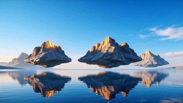Floating Mountains Over Water