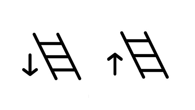 Two ladder icons with directional arrows showing ascending and descending paths representing progression or skill level system