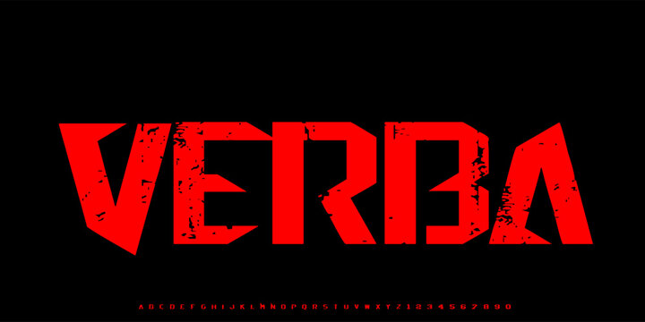Verba Grunge Font, Uppercase 
Heavy distressed grunge font with rough texture, perfect for hardcore music, band posters, and underground design. Vector illustration 