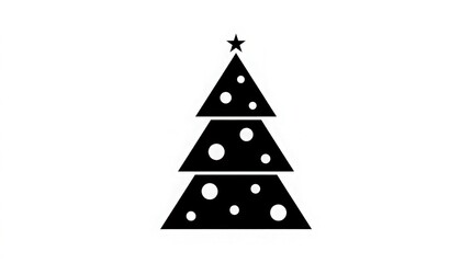 Fototapeta premium Minimalist christmas tree icon with star and circle ornaments for seasonal graphic design.