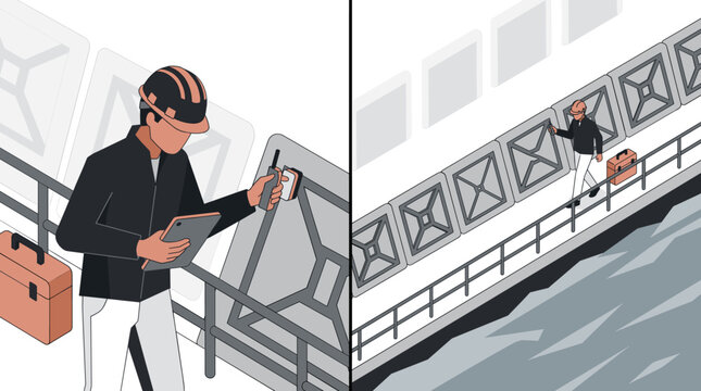 Industrial Engineer Inspecting Infrastructure with Tablet