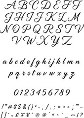 Naklejka premium A cursive typography showcases uppercase and lowercase letters with numbers and symbols