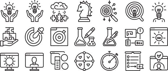 Light Bulb Idea Icons Set with Hands, Gears, Targets, and Science Symbols for Creative Thinking Vector Design © md