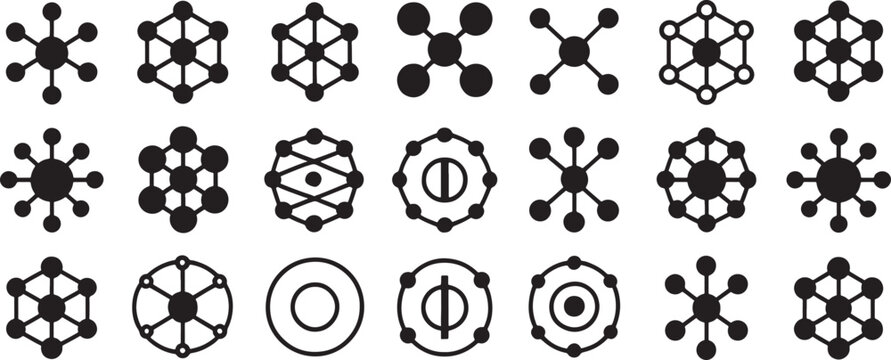 Social Network Node Icon Set with Geometric Circles and Connected Points for Technology and Teamwork Concepts