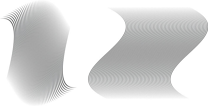 Dynamic black wave motion lines vector graphics with elegant s curve distortion on transparent backdrop.