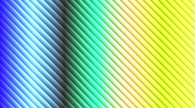 Abstract background, with diagonal stripes, transitioning from blue, and black to, vibrant green and, yellow gradient color spectrum