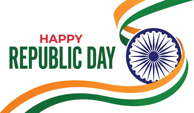 Happy Republic Day India Tricolor Ribbon and Ashoka Chakra Banner