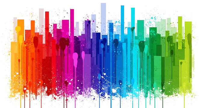 Colorful modern city skyline silhouette with paint splashes buildings architecture colorful splashes watercolor silhouette abstract metropolis creative illustration artistic backdrop