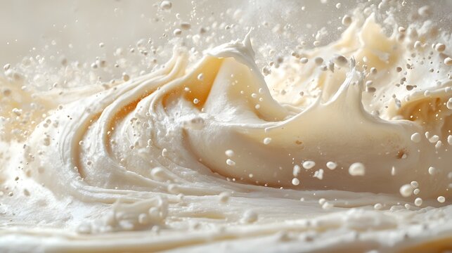Close-up of creamy dough being expertly shaped with flour dust flying in slow motion capturing the texture and motion of artisanal baking process with soft lighting emphasizing tactile quality.