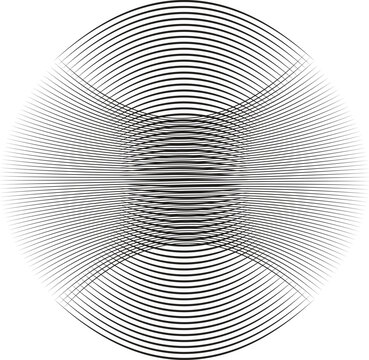 Overlapping circular line patterns creating moire effect on transparent background vector graphic.