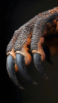 Eagle talon displays sharp curved claws and textured scaly skin on a powerful bird of prey foot in this dramatic macro capture.