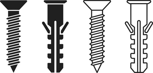 Screws and plastic wall dowel anchors icon vector set © ARIFUL