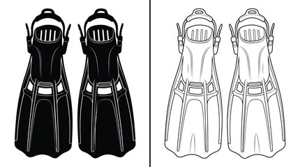 Fins or Flippers for Swimming and Diving with a Minimalist Black and White Design on a Plain Background © Hridoy