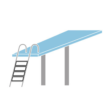 Flat vector illustration of a diving board with ladder