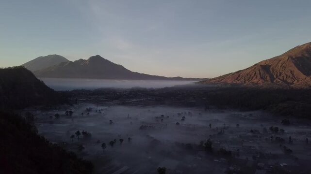 Beautiful landscape of foggy Pinggan village in Bali, Indonesia