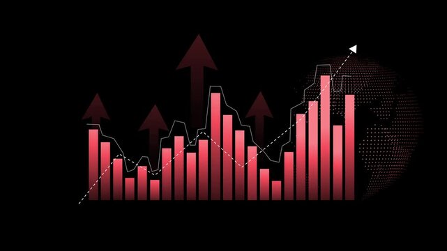 Financial Growth Chart with Arrows and Globe Animation, Abstract financial growth chart with arrows and globe