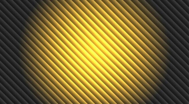 Abstract background, with diagonal parallel, stripes, transitioning from, dark charcoal grey, edges to a, bright, glowing golden, yellow center