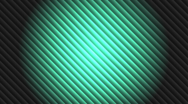 Abstract background, with diagonal ribbed, texture, featuring a, central glowing mint, green spotlight effect, on a dark, gray surface