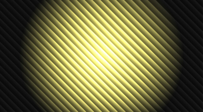 Abstract background, with diagonal stripes, illuminated by a, bright yellow circular, spotlight against a, dark grey gradient surface