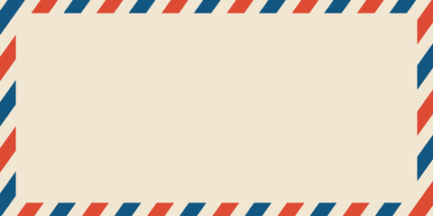 Obraz premium Airmail envelope frame. Commercial envelope. International vintage letter border. Retro air mail postcard with blue and red stripes. Blank correspondence paper template.eps,10