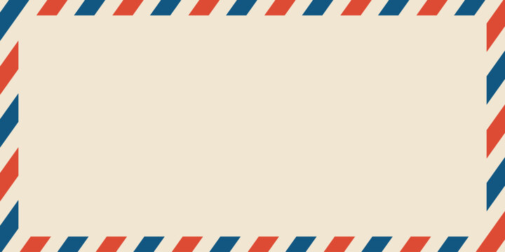 Airmail envelope frame. Commercial envelope. International vintage letter border. Retro air mail postcard with blue and red stripes. Blank correspondence paper template.eps,10