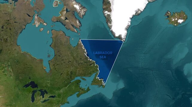 Animated map showing the geographical location of the Labrador Sea video
