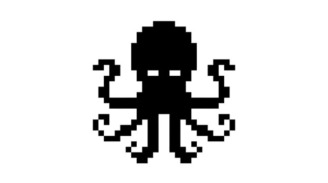 Pixel art octopus silhouette aquatic creature icon graphic.