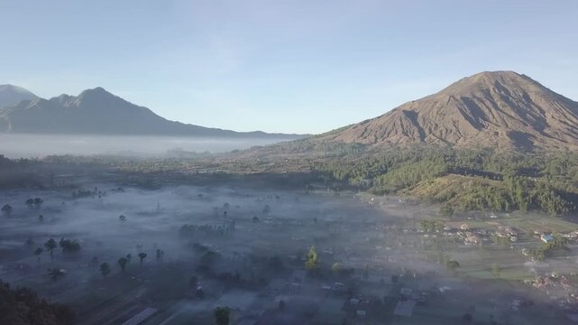 Beautiful landscape of foggy Pinggan village in Bali, Indonesia
