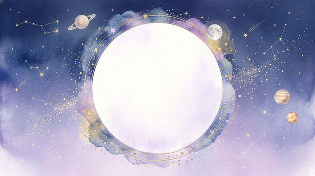 星座と天体の水彩風フレーム01_generated by AI