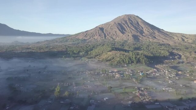 Beautiful landscape of foggy Pinggan village in Bali, Indonesia